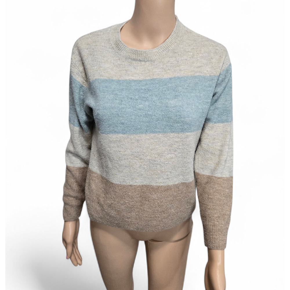 H&M XS women's colorblock thin knit long sleeve sweater brown blue